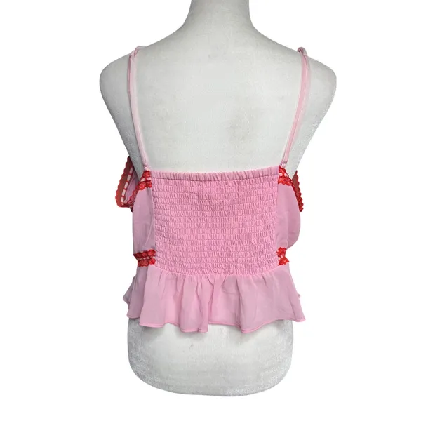 Kimchi Blue Ivy Lace Inset Cami Pink Red Tie Front Urban Outfitters XS S - Image 3