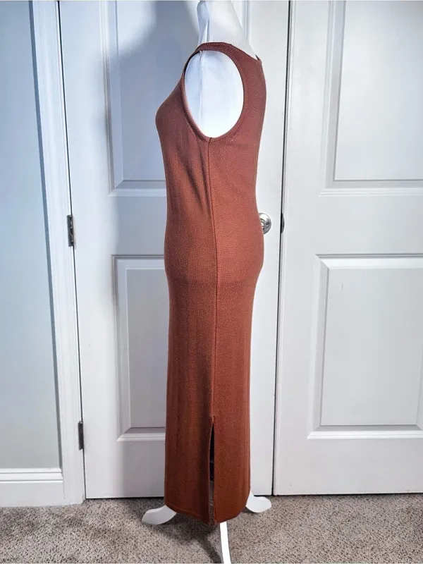 And Now This Knit Maxi Dress S Rust Brown Sleeveless Side Slit Sweater Stretch - Image 5