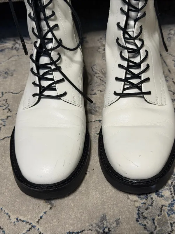 Tory Burch Double-T Combat Boot White Leather - Image 5