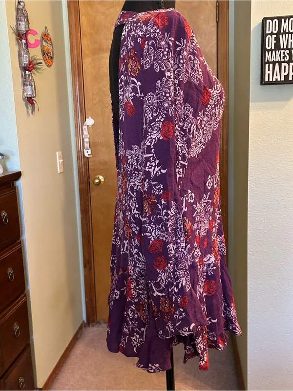Free People Smooth Talker purple floral long sleeve tunic dress drop waist XS - Image 2