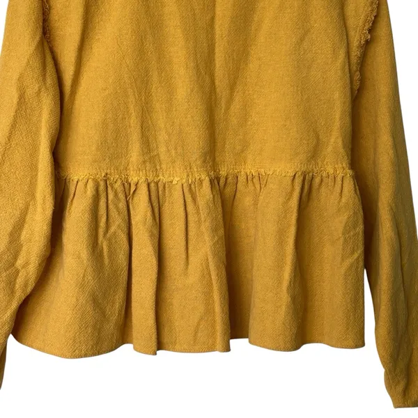 Zara Mustard Yellow Frayed crop babydoll top M - Image 6