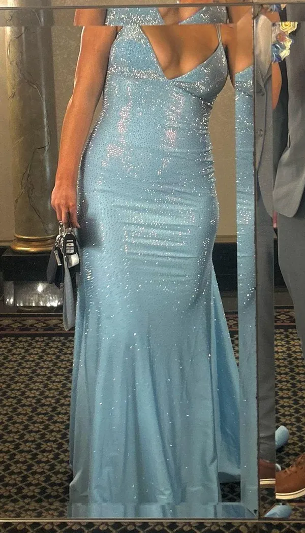 Sherri Hill 54228 Prom Dress light blue corset back rhinestone - Image 3
