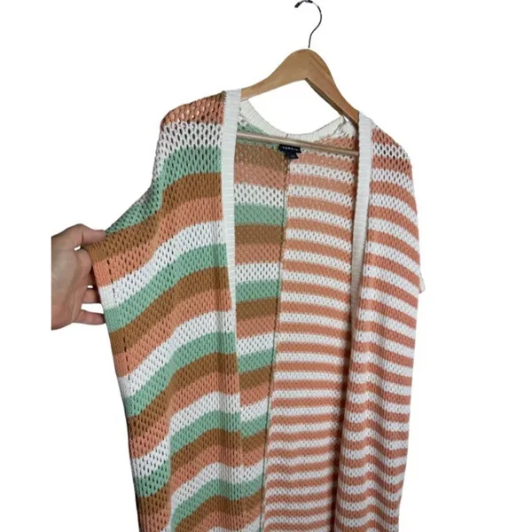 Torrid Long Open-Knit Cardigan Sweater Striped Multicolor Size 1X/2X Pastels - Image 2