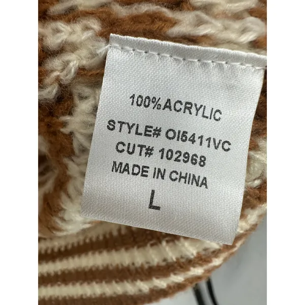 FORE Striped Chunky Knit‎ Cardigan Womens L Brown Cream Grandpa Cozy - Image 7