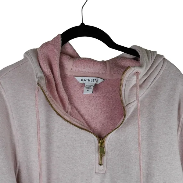 Athleta Womens Cozy Karma Pink‎ Quarter Zip Pink Fleece-Lined Hoodie Sz M - Image 2