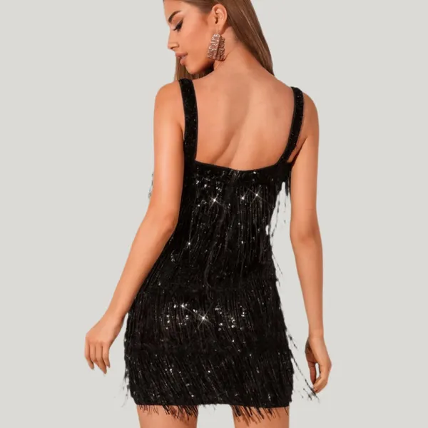 NWT RED DOT BOUTIQUE‎ Black Sequin Fringe Tassel Mini Dress - XL - Image 3