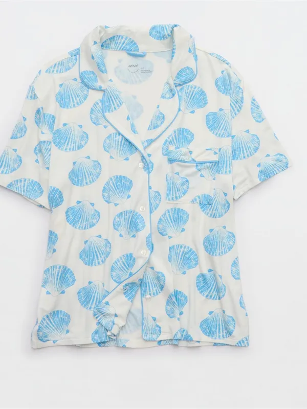 Aerie NEW! Real Soft Short Sleeve Pajama Shirt Blue Shell Nautical - Image 2