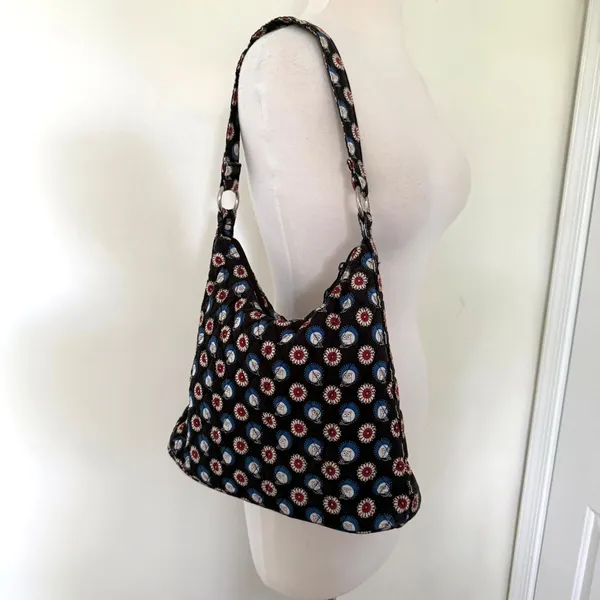 Vera Bradley Retired Night Owl Brown Black Quilted Cotton Hobo Shoulder Bag - Image 2