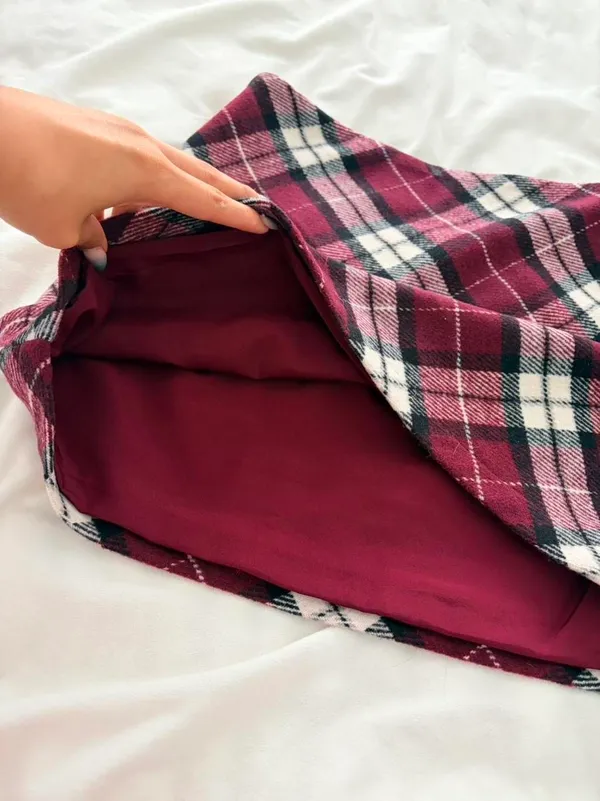 Forever 21 Plaid Skirt Burgundy - Image 5