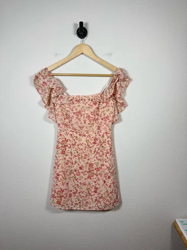 For Love & Lemons Aurora Floral Mini Dress Off Shoulder Ruffle XS - Image 6