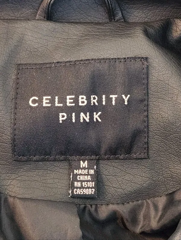 Celebrity Pink Black Faux Leather Moto Jacket Size Medium - Image 11
