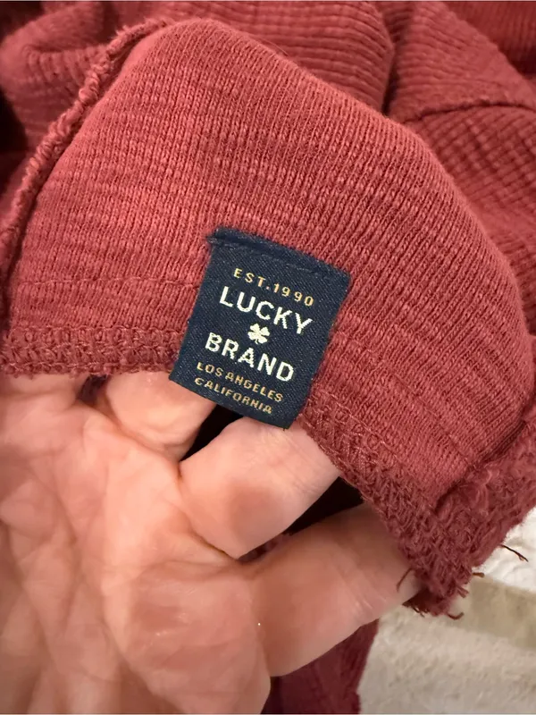 Lucky Brand Waffle Knit Long Sleeve Top | Burgundy | Medium | Raw Edge Casual - Image 7