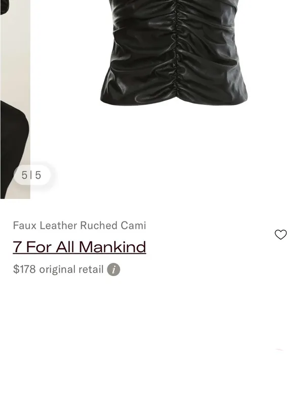 Like New 7 For All Mankind Faux Leather Ruched Cami Top Small Retail $178.00 - Image 13