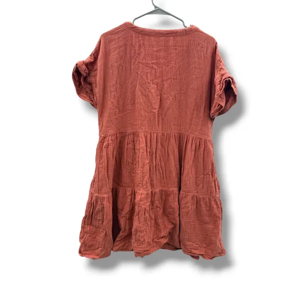 Madewell Lightspun Tiered Mini Dress Womens M Rust Gauze Button Front Cotton - Image 4