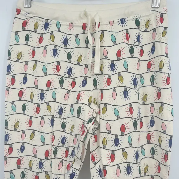 Hanna Andersson Womens Organic‎ Cotton Holiday Christmas Lights Pajama Joggers M - Image 2