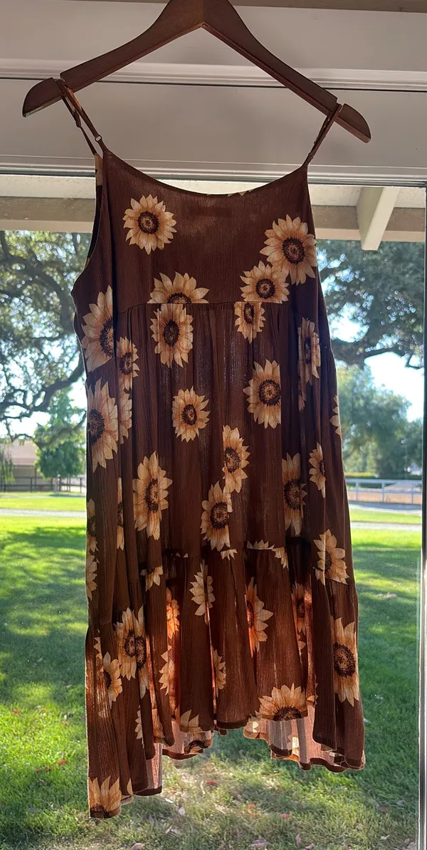 BE COOL Brown Mini Dress with Yellow Sunflower Print - Image 2