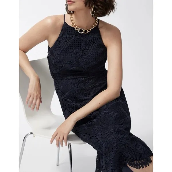Chico's‎ Navy Blue Palm Leaf Lace Halter Midi Dress NWT Size 0.5 US 6 - Image 2