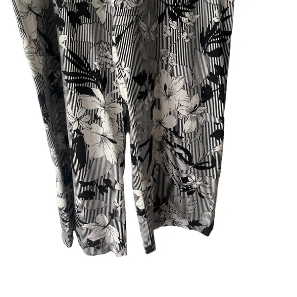 Anthropologie Monteau M Linen Blend Floral Black White Wide Leg Pants Coastal‎ Lightweight - Image 3