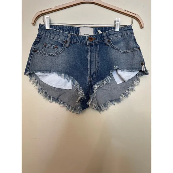 One Teaspoon Sz 26 Rollers Low Rise Cut Off Denim Blue Jean Hot Short Shorts - Image 2