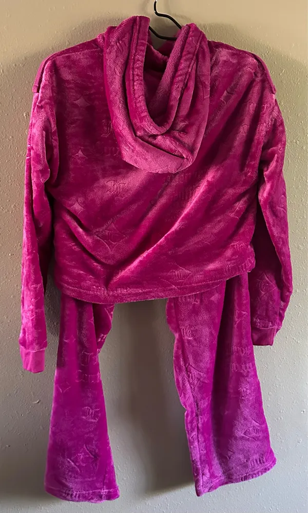 Juicy Couture Velour Tracksuit Set Pink Hoodie & Pants XL Women - Image 5