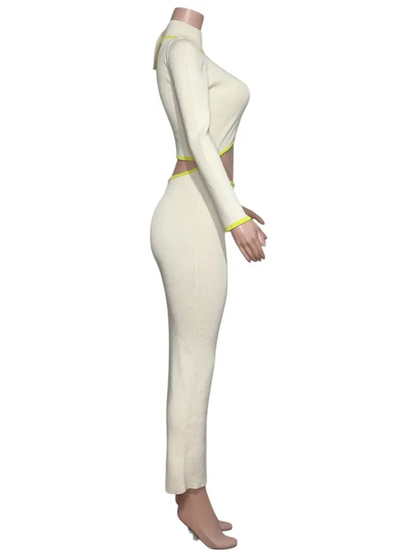 BAOBAB Kayda Cut-Out Long Sleeve Knit Maxi Dress, Vanilla/Lime, Large - Image 8