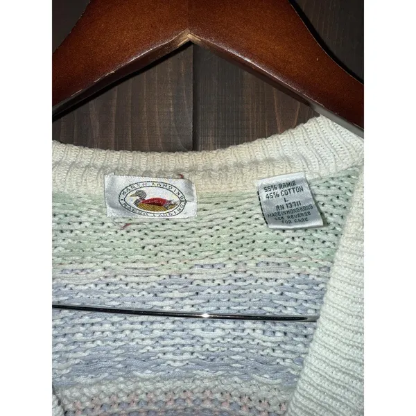 VTG Marsh Landing Sweater Women's‎ L Large Pastel Fair Isle Cardigan Cream 90s - Image 3