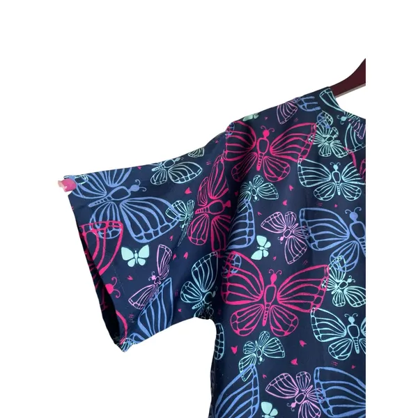 Shana‎ Women Scrub Top L Navy Butterfly Medical Uniform Nurse Workwear Dental - Image 7