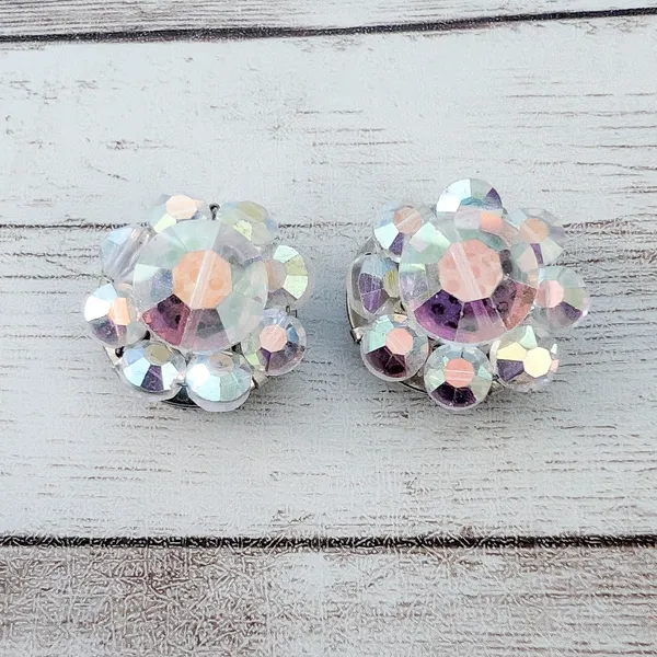 Vintage Clip On Earrings Iridescent 7/8" - Image 2