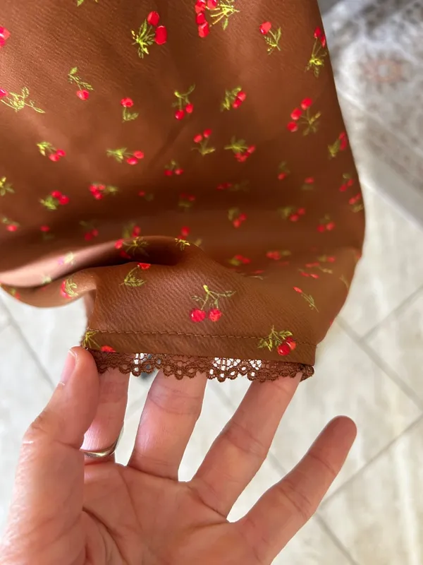 Wild fable, Brown, cherry print lace trim, slip mini dress large - Image 10