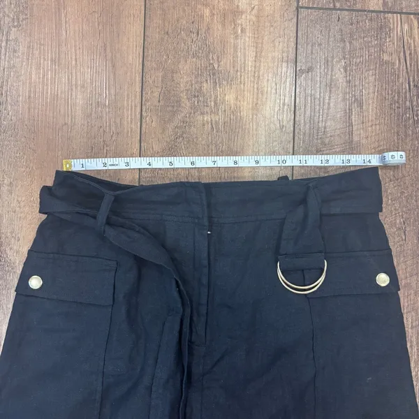 Zara Black Linen Blend Skort Belted Pockets Gold Hardware Boho Festival Sz Small - Image 6