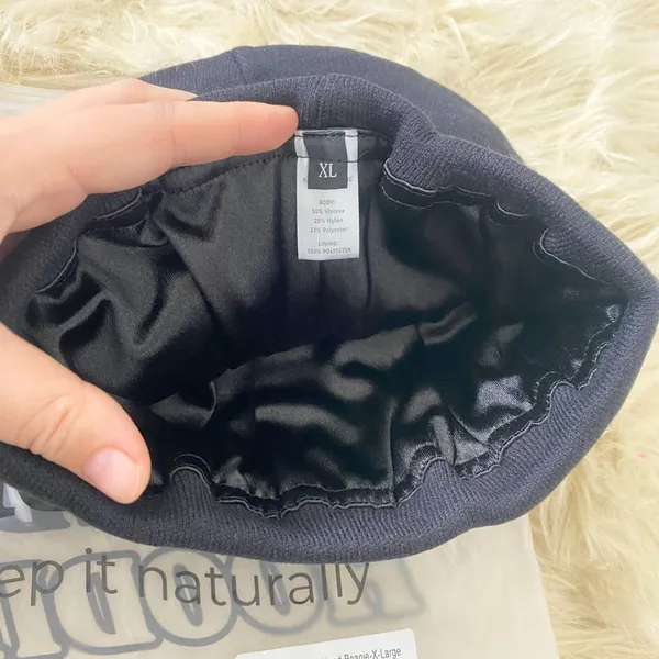 New KIN keep it Natural Black Jersey Satin Lined Beanie Size XL - Image 5