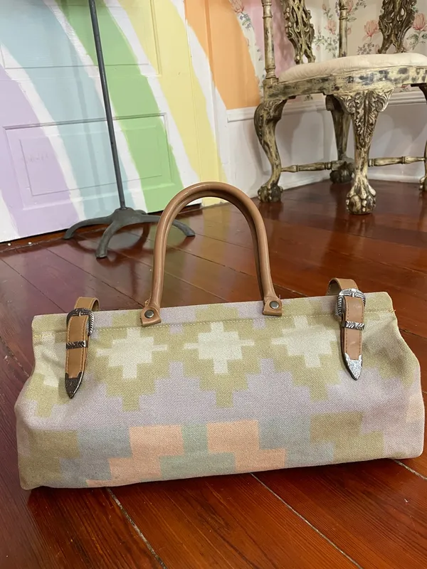 Vintage Bag Bazaar Southwestern Geometric Canvas Western Pastel Buckle Bag 💚🎀 - Image 3