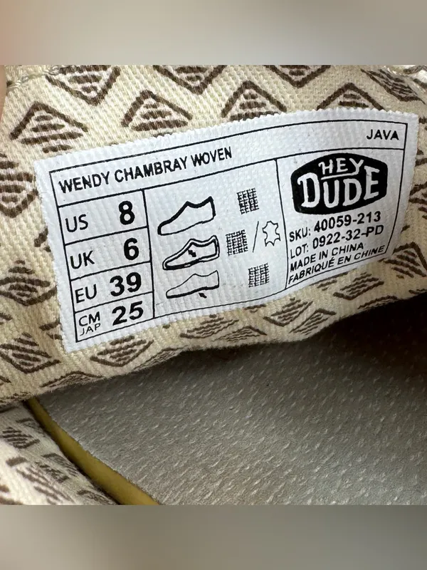 Hey Dude Wendy Chambray Woven Loafers Java Beige Women 8 Casual Streetwear - Image 10