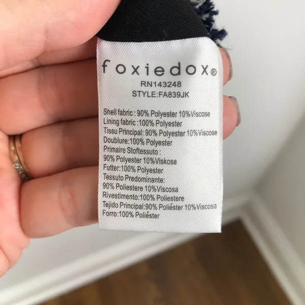 Foxiedox Floral Embroidered Fringe Tweed Jacket Dark Blue Women's Size Medium - Image 12