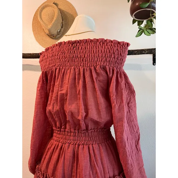 Misa Darla Brick Pink Soft Lightweight USA Off Shoulder Summer Dress Size XS - Image 5
