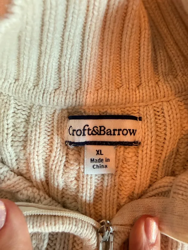 Croft & Barrow Cream Cable Knit Quarter Zip Sweater 100% Cotton XL - Image 2
