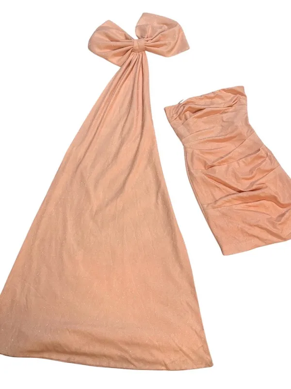 Lovely Day Strapless Peach Mini Dress with Dramatic Back Bow - Image 3