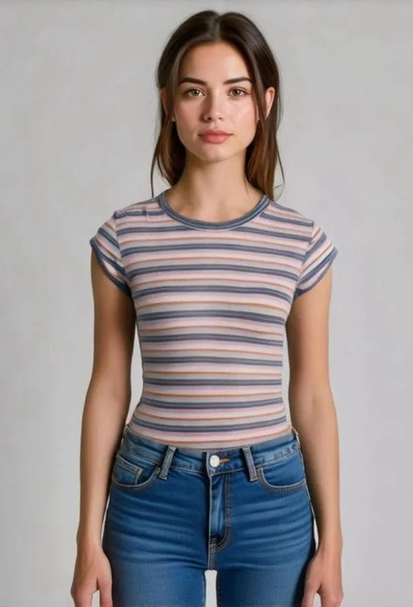 Y2K striped baby tee Hot Kiss rib lettuce hem fitted tee - Image 10