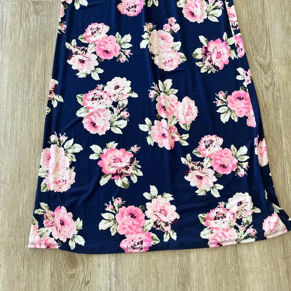Womens Three Pink Hearts Blue with Pink Floral Print Maxi Dress - M - Image 4