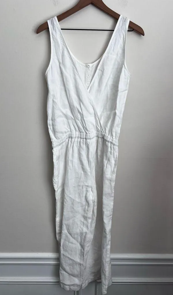 Cloth and stone Anthropologie white linen jumpsuit wide leg crop S - Image 3