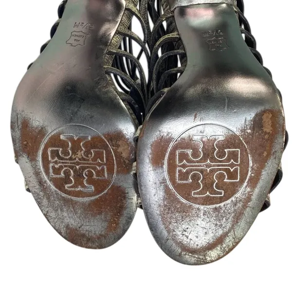 Tory Burch Gladiator Heels Beige Snakeskin Strappy Buckle Stilettos Women's 6.5M - Image 12