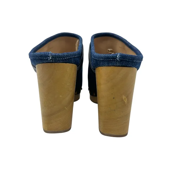 Veronica Beard Dacey Denim Clogs Heels Studded Buckle Wood Blue‎ Size 9.5 - Image 10