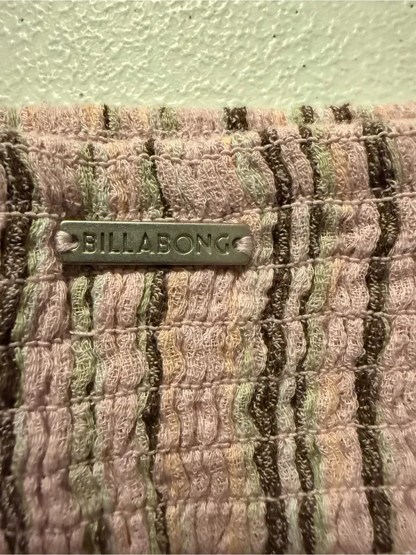 NEW Billabong Pink Striped Smocked Tube Top Bandeau Stretchy XS Festival - Image 6