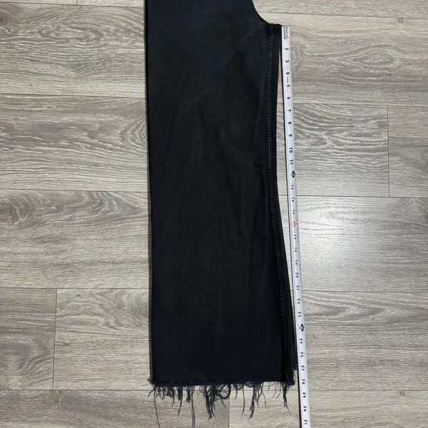 Washed Black High Rise Wide Leg Raw Hem‎ Jeans Patch Pockets 26W L28 Bohemian - Image 5