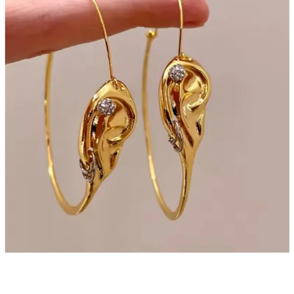 Schiaparelli Style Surrealist Ear Hoop Earrings Gold Tone Statement Dangle - NEW - Image 3