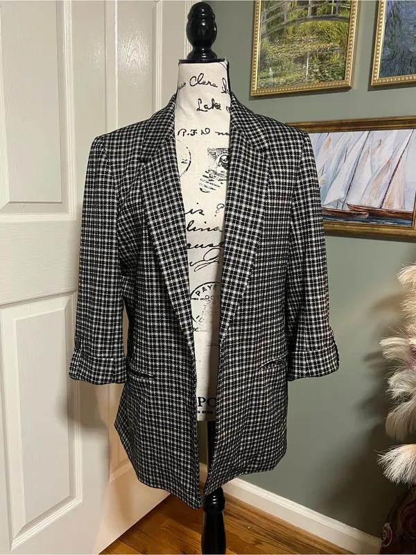 Black Label Structured Blazer SZ M Plaid Minimalist Office Siren Workwear - Image 4