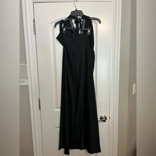 Petal & Pup Kalina Lace Trim Halter Satin Maxi Dress - Image 2