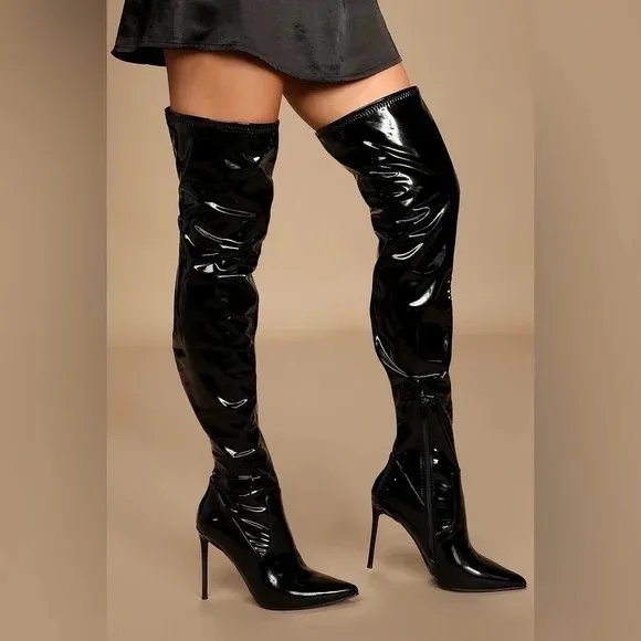 NWT Steve Madden Viktory Patent Over-The-Knee Boots in black. Size 9 - Image 3