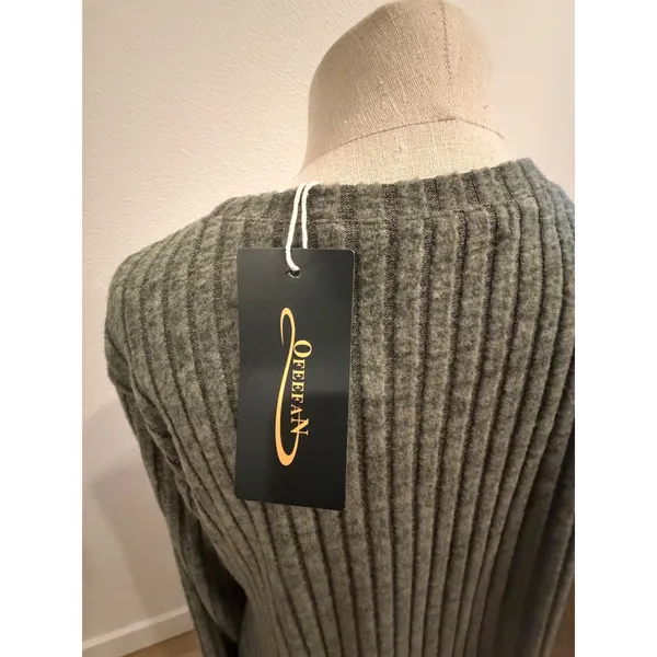 Ofeefan Ribbed Knit Long Sleeve A-Line Dress Olive Green XL NWT - Image 5