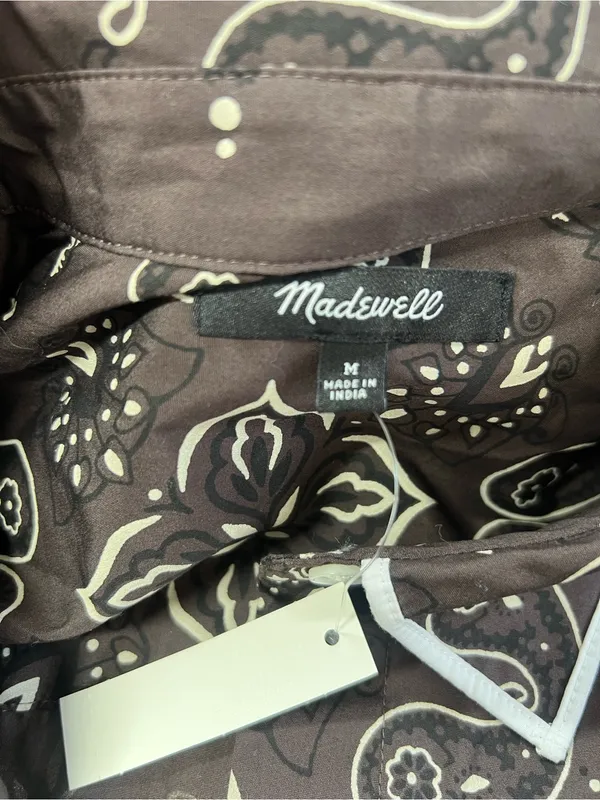 Madewell The Signature Y-Neck Shirt Chocolate Plum Bandana Print Size Medium NWT - Image 8